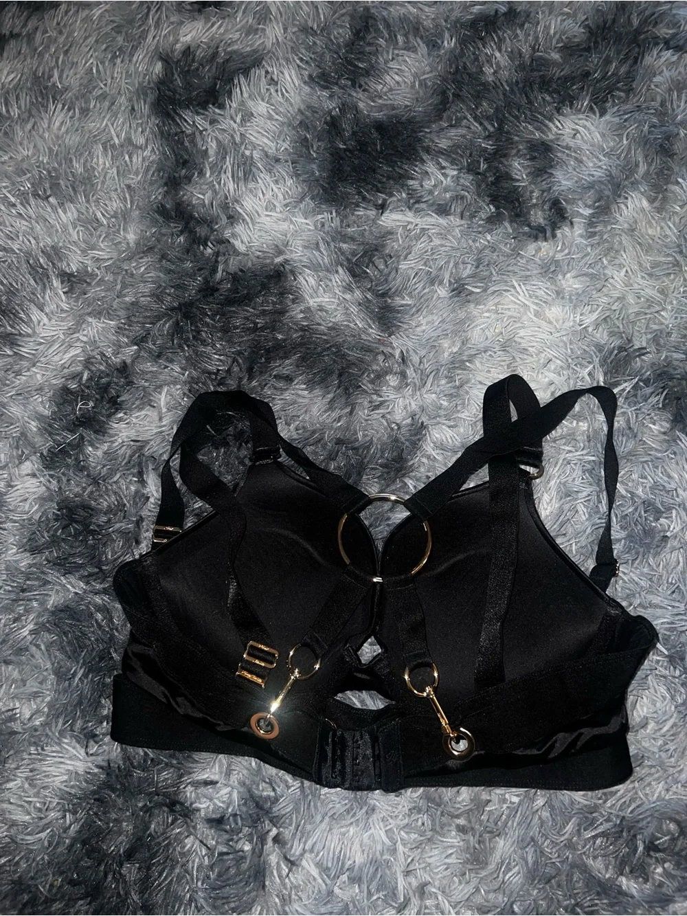 Black Satin Strappy Bra & High-Waist Garter Bikini Set Ava Rare set